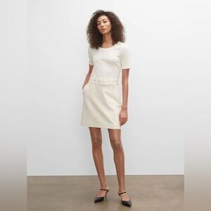 CLUB MONACO - Ribbed Belted Scoop-Neck Dress in Foundation Ivory. 12